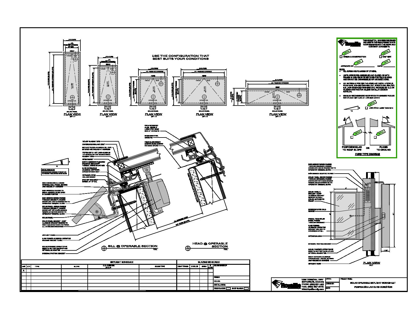 SOLAR PERPENDICULAR CURB OPERABLE SKYLIGHTS