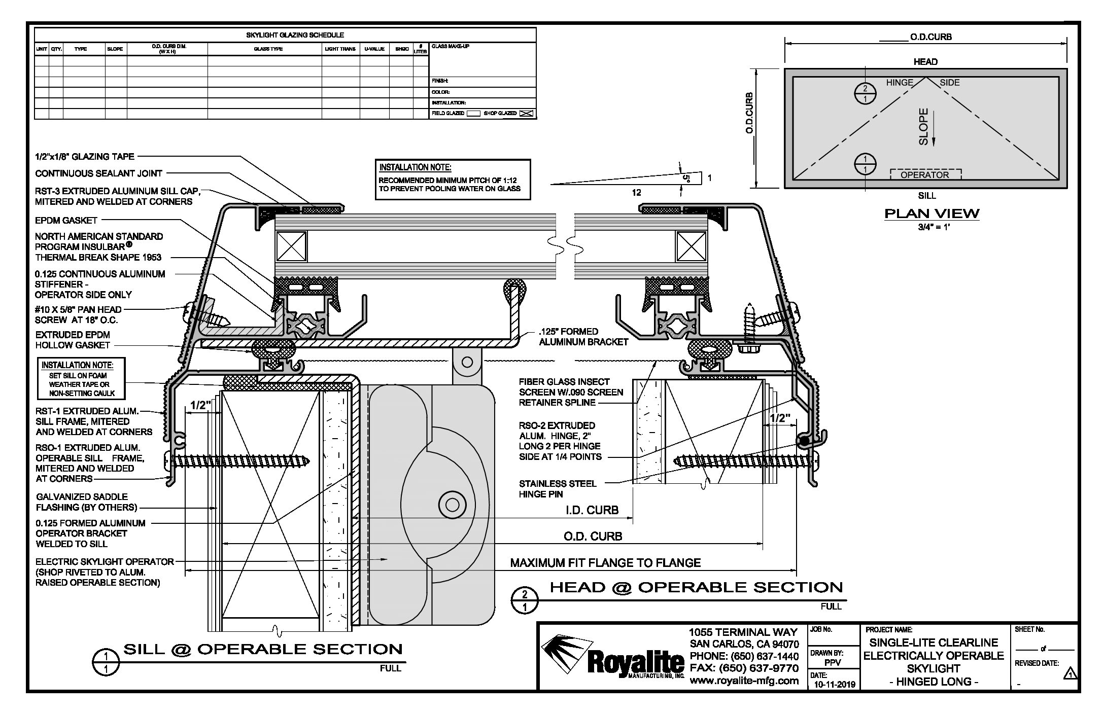 Electric Gls Single Lite Hinge Long